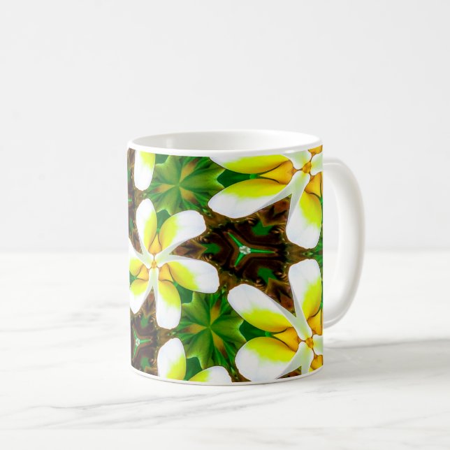 Caneca De Café Padrão de Plumeria Amarela (Frente Esquerda)