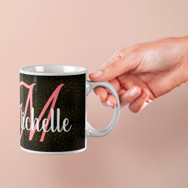 Caneca De Café Padrão de poeira Dourada do hic - monograma cinzen (Criador carregado)