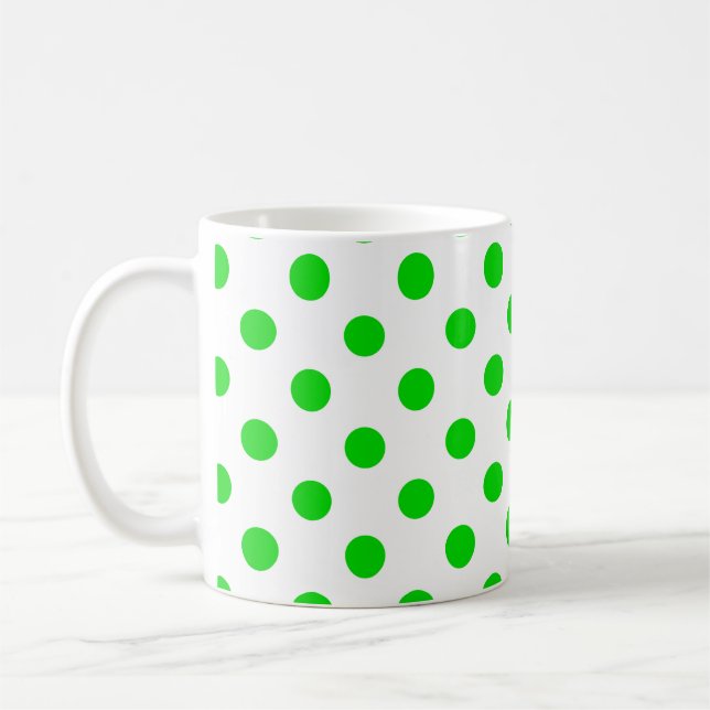Caneca De Café Padrão de Pontos Verde Polca em Fundo Branco  (Esquerda)