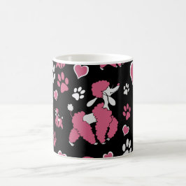 Caneca De Café Padrão de Poodle Branco Rosa em Fundo Preto