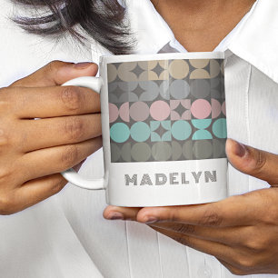 Caneca De Café Padrão de Pop Art Personalizado de Círculos e Quad