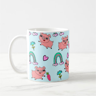 Caneca De Café Padrão de Porcos e Arco-íris Fofo e Excêntrico