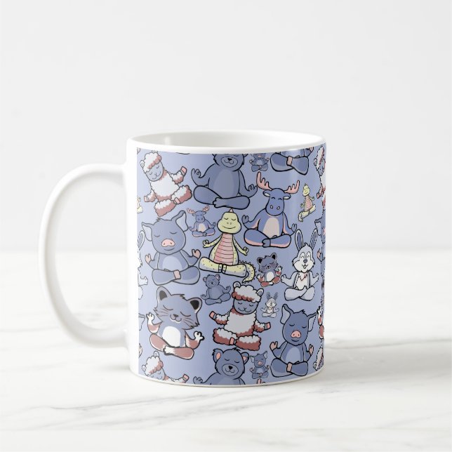 Caneca De Café Padrão de poses de ioga | Padrão sem costura de io (Esquerda)