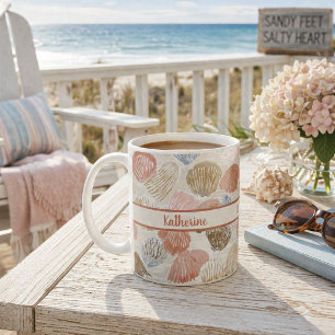 Caneca De Café Padrão de Praia de Conchas Marinhas Suaves da Cost
