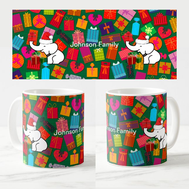 Caneca De Café Padrão de Presente de Natal de Elefante Branco de  (Custom Name White Elephant Christmas Gift Pattern Coffee Mug)
