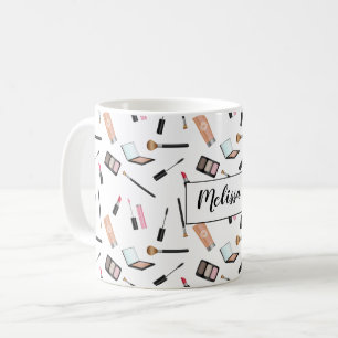 Caneca De Café Padrão De Produtos De Makeup Com Nome Personalizad