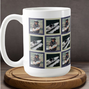Caneca De Café Padrão de Quadrados de Patchwork Azul com Duas Fot