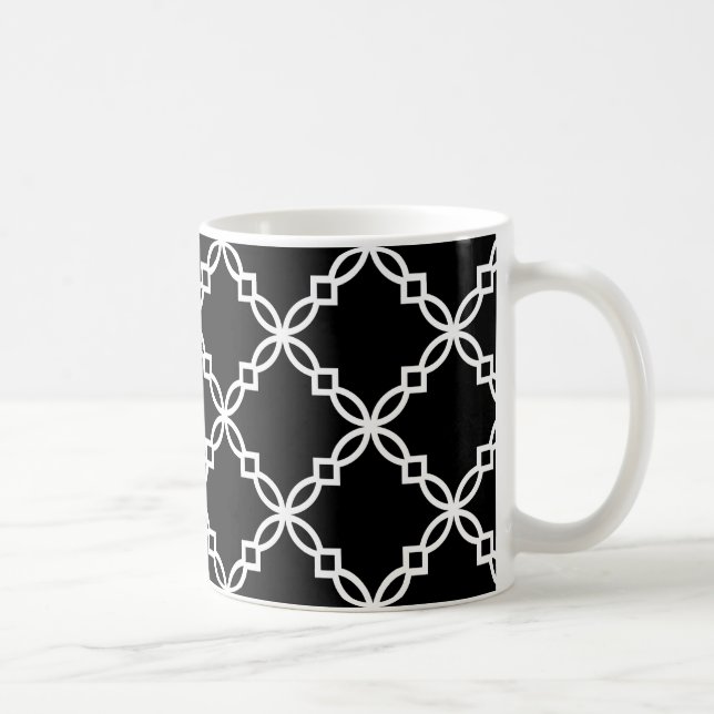 Caneca De Café Padrão de Quatrefoil de Grande Rico Branco Preto (Direita)