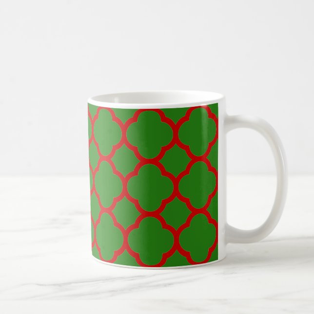 Caneca De Café Padrão de Quatrefoil Verde e Vermelho (Direita)