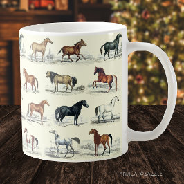 Caneca De Café Padrão de Raças de Cavalos de Vintagem Elegante