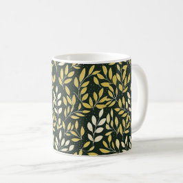 Caneca De Café Padrão de ramos folhosos amarelos e creme
