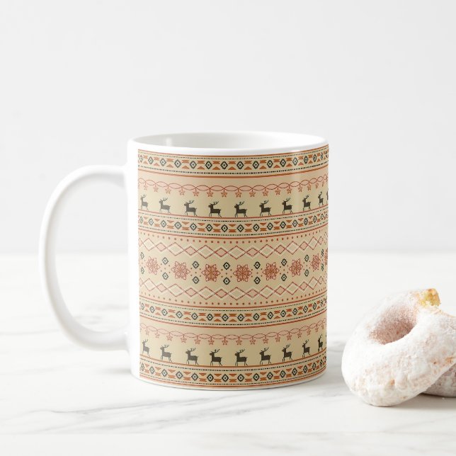 Caneca De Café Padrão de Reindeer da Sweater de Natal (Com Donut)