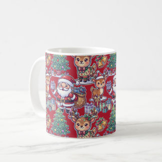 Caneca De Café Padrão de Rena do Papai Noel Natal Vermelho