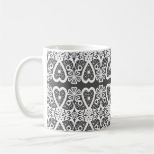 Caneca De Café Padrão de renda cinza e branco
