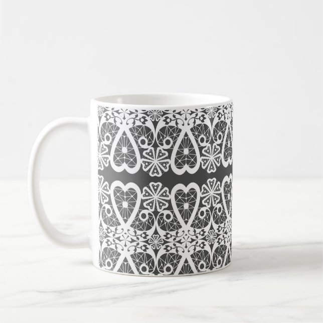 Caneca De Café Padrão de renda cinza e branco (Esquerda)