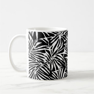 Caneca De Café Padrão de repetição de folhas tropicais preto e br