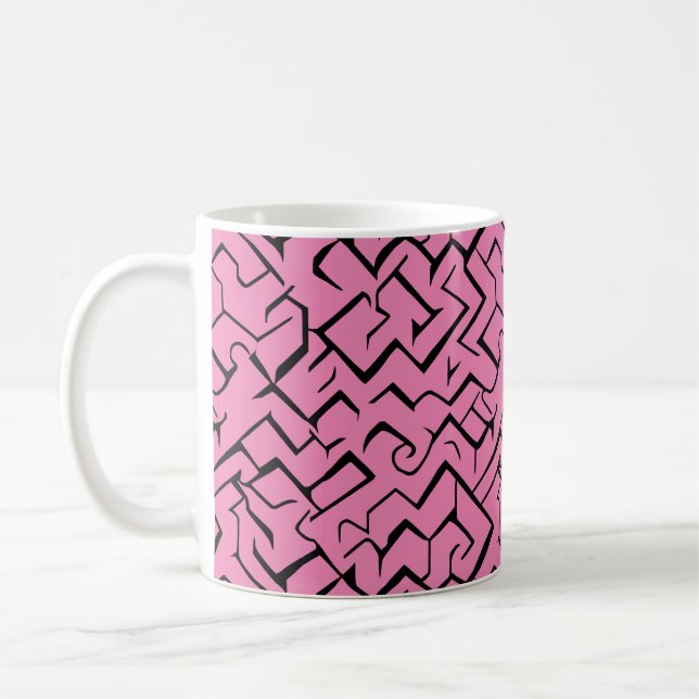Caneca De Café Padrão de Repetição do Meander Rosa | Maze Moderno (Esquerda)