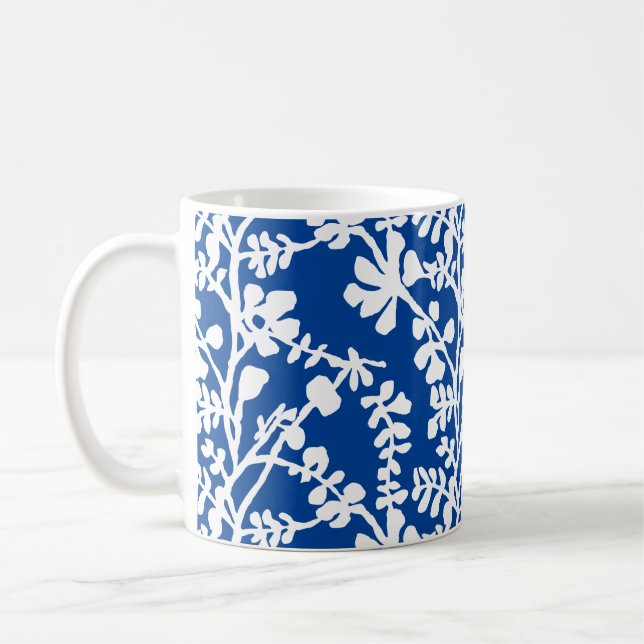 Caneca De Café Padrão De Repetição Floral Azul E Branco (Esquerda)
