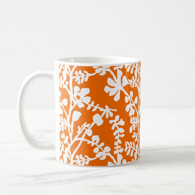 Caneca De Café Padrão De Repetição Floral Laranja E Branca (Esquerda)