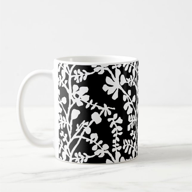Caneca De Café Padrão De Repetição Floral Preto E Branco (Esquerda)