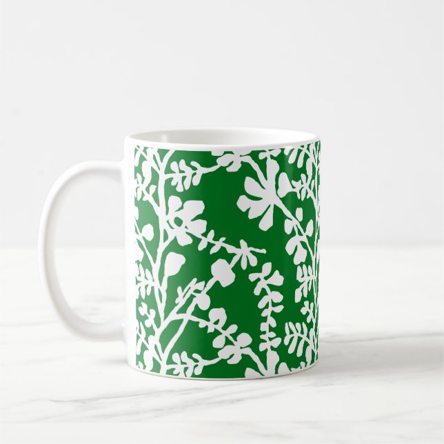 Caneca De Café Padrão De Repetição Floral Verde E Branco (Esquerda)