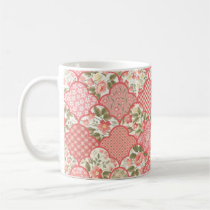 Caneca De Café padrão de retalhamento floral uniforme com rosas