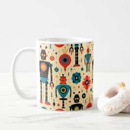 Caneca De Café Padrão de Robô de Cartoon Sci Fi Retroativo