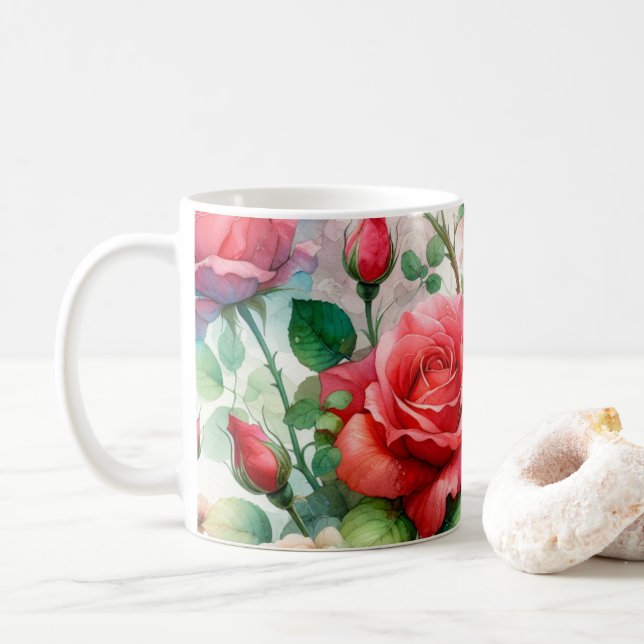 Caneca De Café Padrão de Rosa Caprichosa (Com Donut)