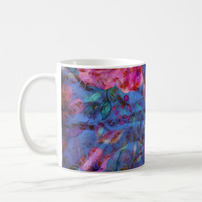 Caneca De Café Padrão de Rosa de Violeta Floral Elegante (Esquerda)