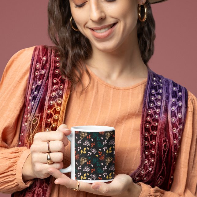 Caneca De Café Padrão de rosa e Folhas (Roses mug)