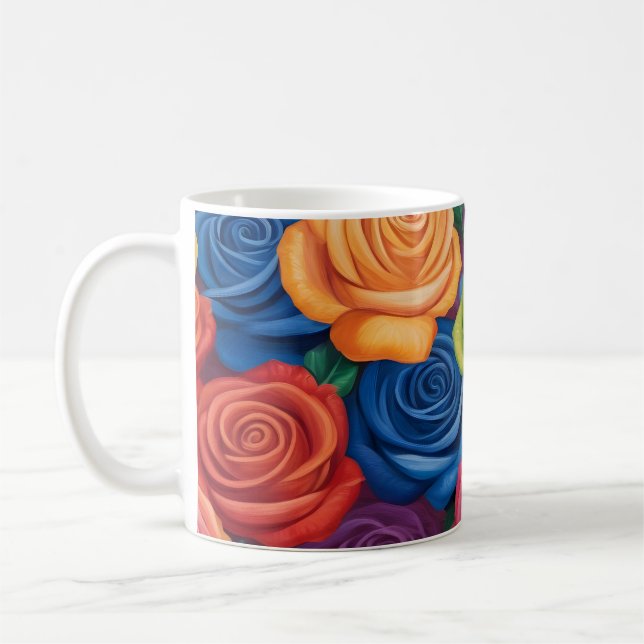 Caneca De Café Padrão de rosas coloridos (Esquerda)