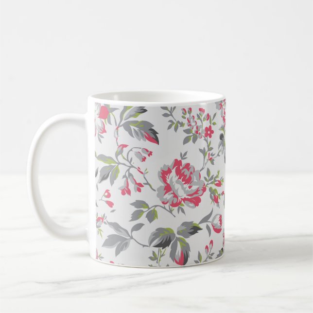 Caneca De Café Padrão de Rosas Florais do chique (Esquerda)