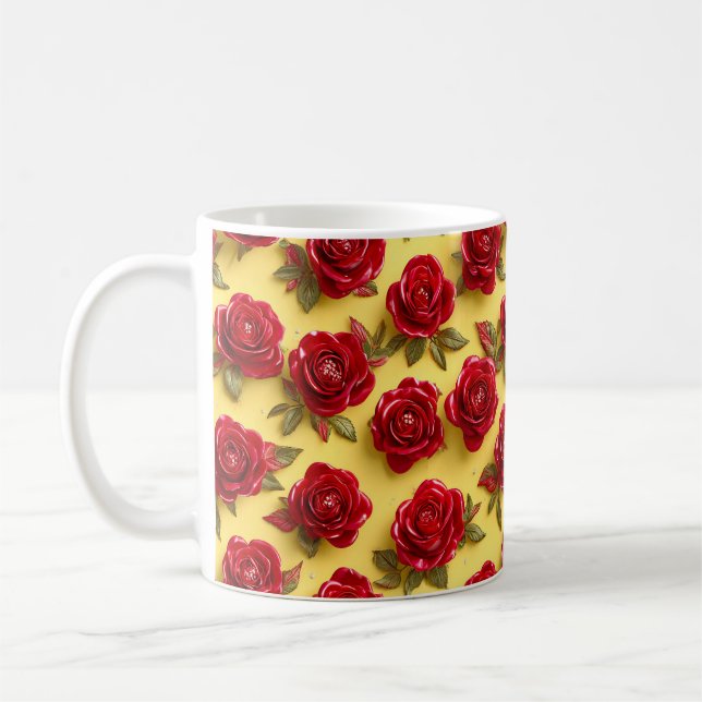 Caneca De Café Padrão de rosas vermelhas (Esquerda)