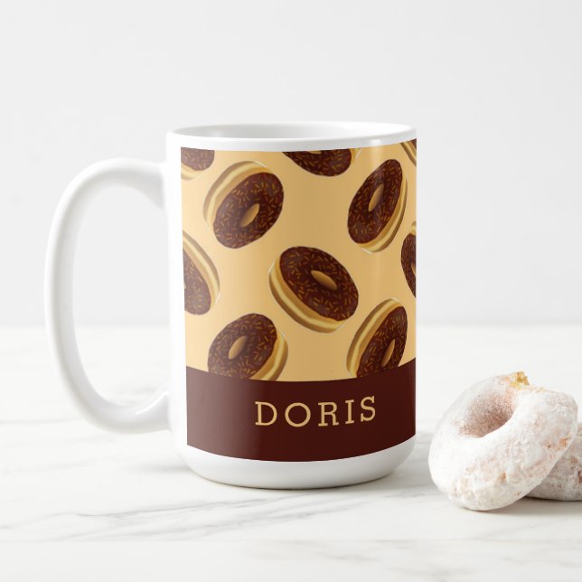 Caneca De Café Padrão de rosquinhas castanho-chocolate (Com Donut)
