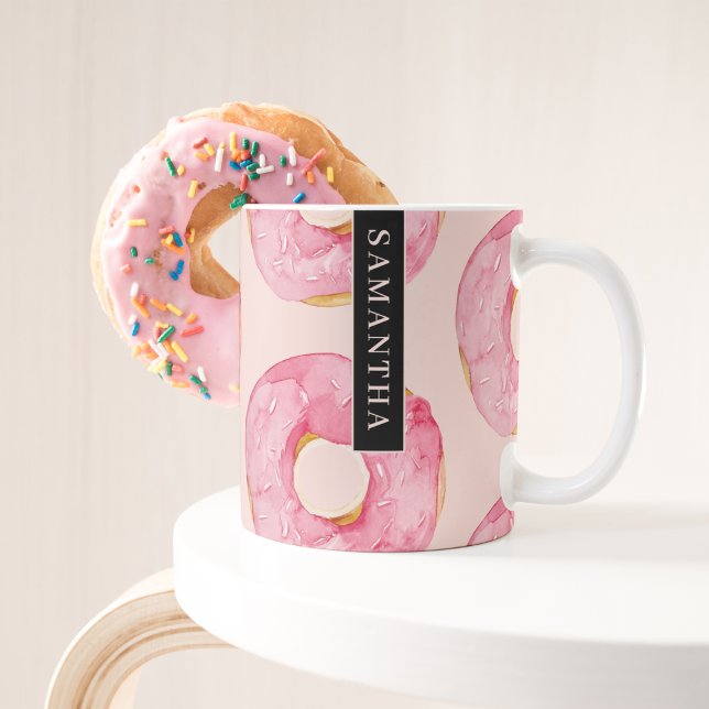 Caneca De Café Padrão de Rosquinhas de Aquarela Rosa Moderna com  (Criador carregado)