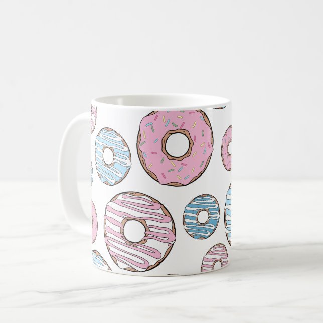 Caneca De Café Padrão De Rosquinhas, Rosquinhas Rosa, Rosquinhas  (Frente Esquerda)