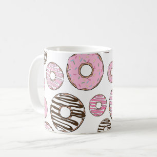 Caneca De Café Padrão De Rosquinhas, Rosquinhas Rosa, Rosquinhas 