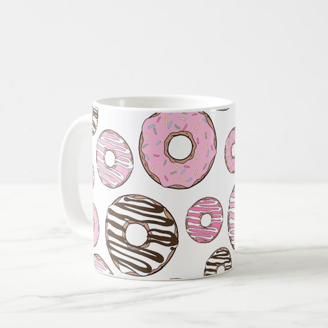 Caneca De Café Padrão De Rosquinhas, Rosquinhas Rosa, Rosquinhas  (Frente Esquerda)