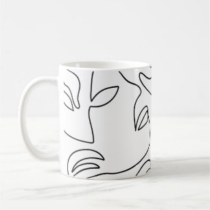 Caneca De Café Padrão de rosto de linha abstrato 1