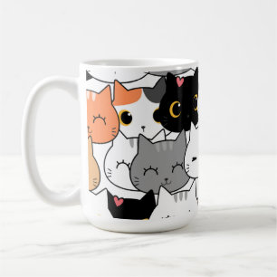 Caneca De Café Padrão de Rostos de Gatos Kawaii Fofos