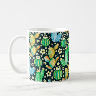 Caneca De Café Padrão de safra com suculentos. Cacto de aquarela