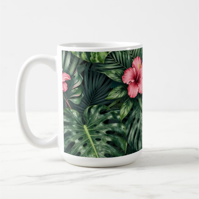 Caneca De Café Padrão de selva Monstera Hibisco Tropical (Esquerda)