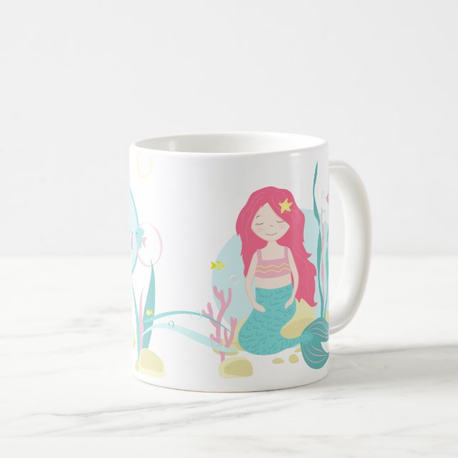 Caneca De Café Padrão de Sereia Rosa e Mint (Frente Esquerda)