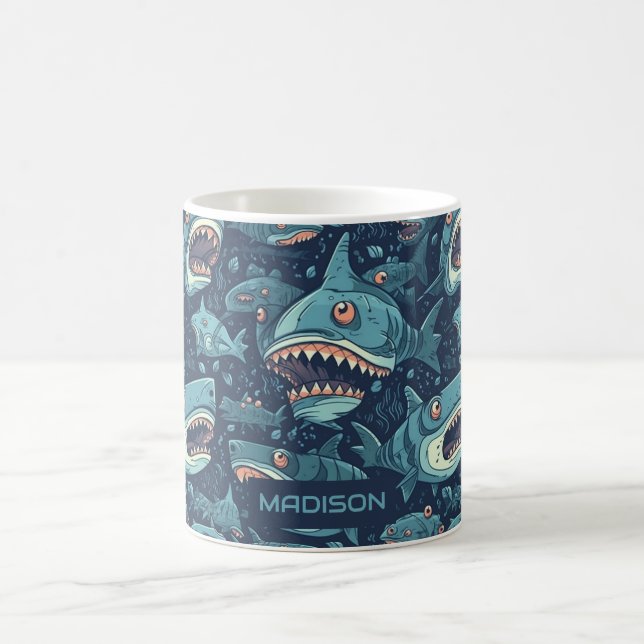 Caneca De Café Padrão de Sharks de Nome Personalizado (Centro)