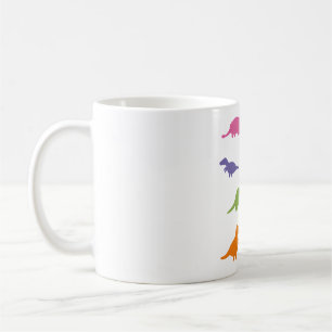 Caneca De Café Padrão de silhueta de dinossauro colorido