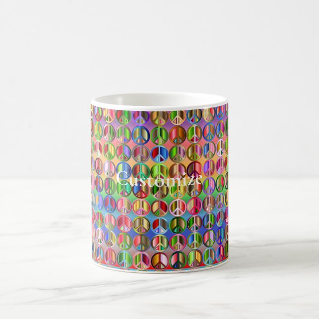 Caneca De Café padrão de símbolos de paz multicoloridos (Centro)