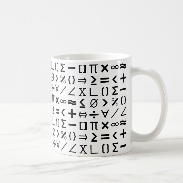 Caneca De Café Padrão de Sinais e Símbolos Matemáticos Pretos e B (Direita)