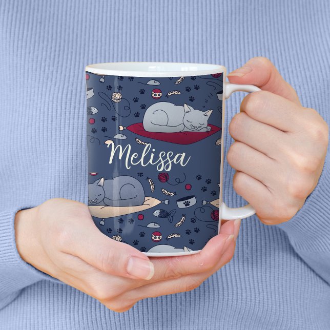 Caneca De Café Padrão de Sonhos de Gato Sonolento e Bonito (Sleeping Cats Tall Mug)