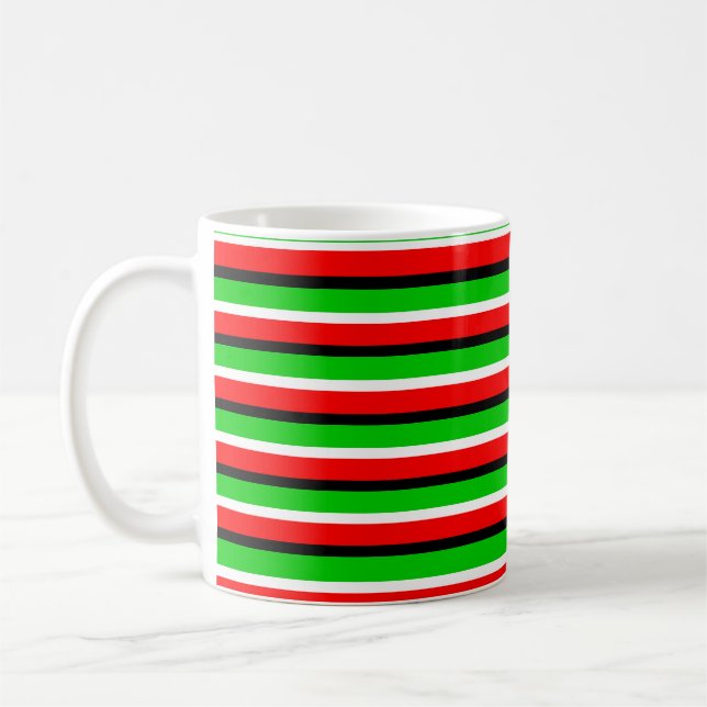 Caneca De Café Padrão de Stripe Verde Vermelho Design (Esquerda)