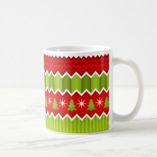 Caneca De Café Padrão De Stripes De Chevron Vermelho E Verde De N